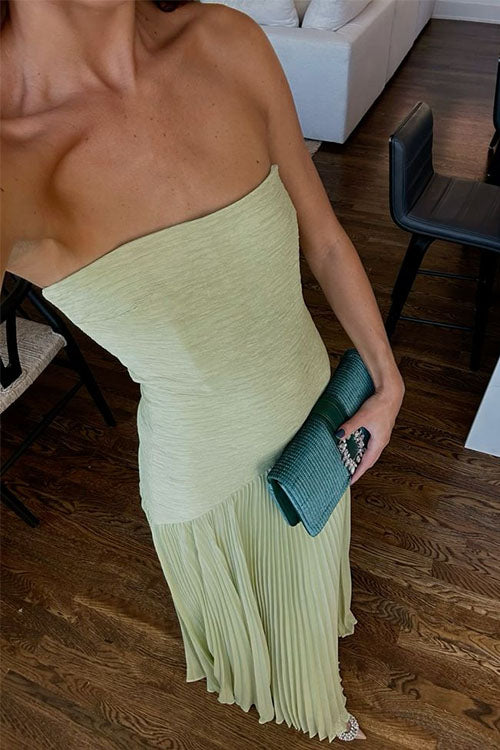 Strapless Tube Patchwork Pleated Maxi Dress