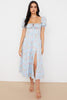 Blue Puff Sleeve Midi Dress