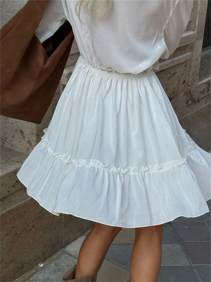 Ruffled V-neck White Mini Dress – Long Sleeve Bandage Dress