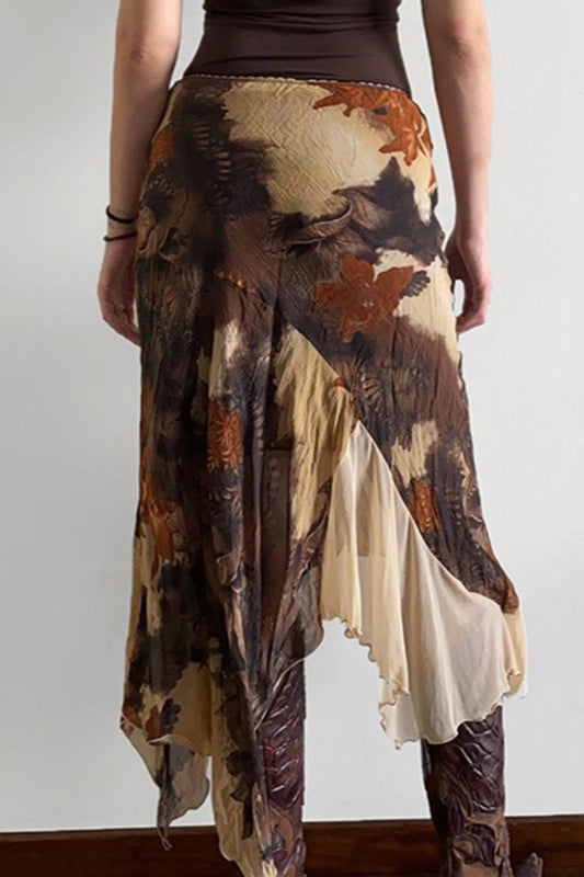 Contrast Asymmetrical Mermaid Midi Skirt