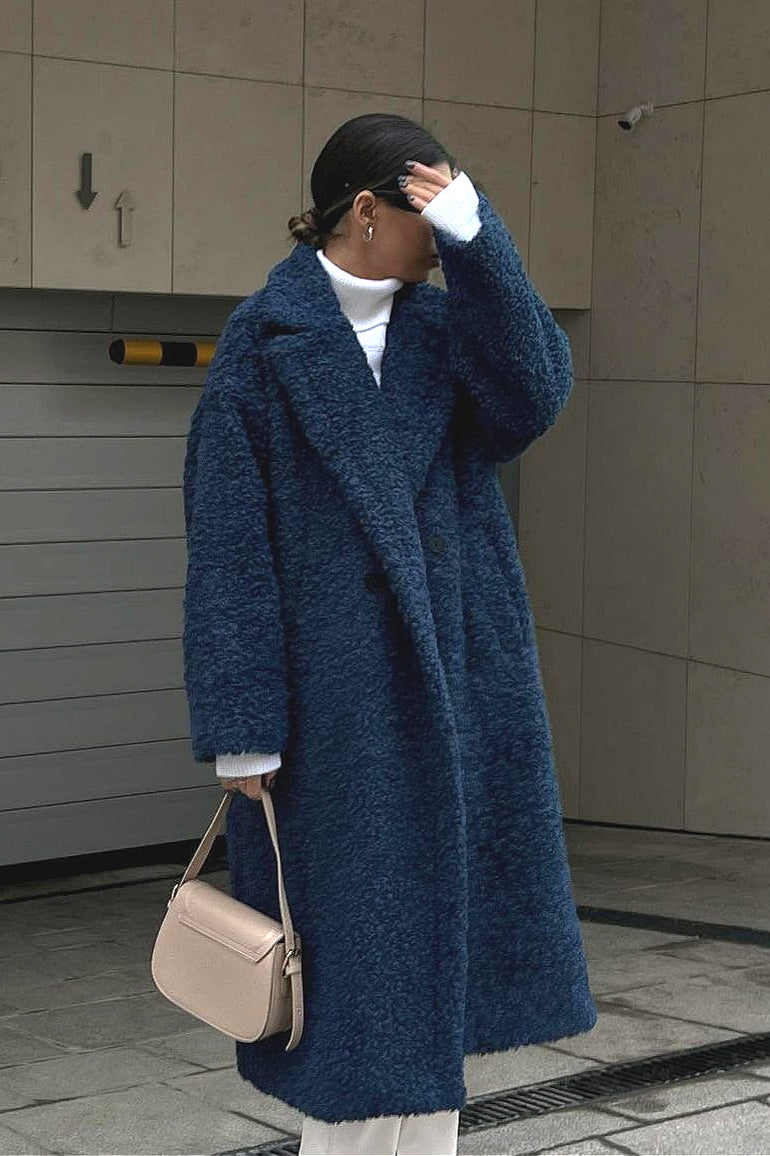 Office Lapel Plush Long Sleeve Coat