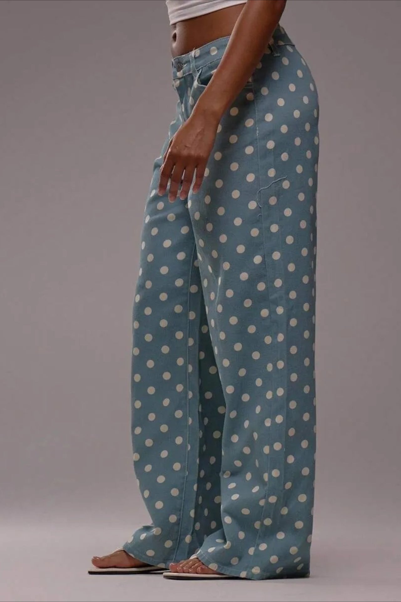 Polka Dot Mid Waist Wide Pants