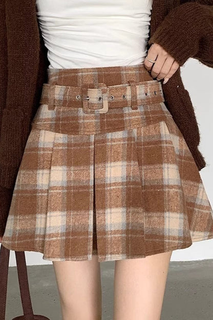 Wool Plaid Pleated Skirt