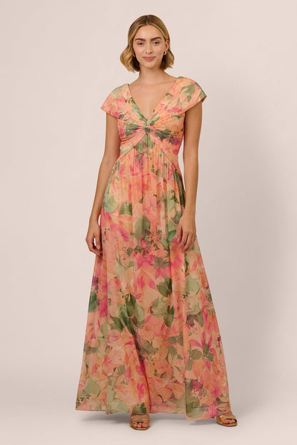 Angela Print Cap Sleeves Maxi Dress
