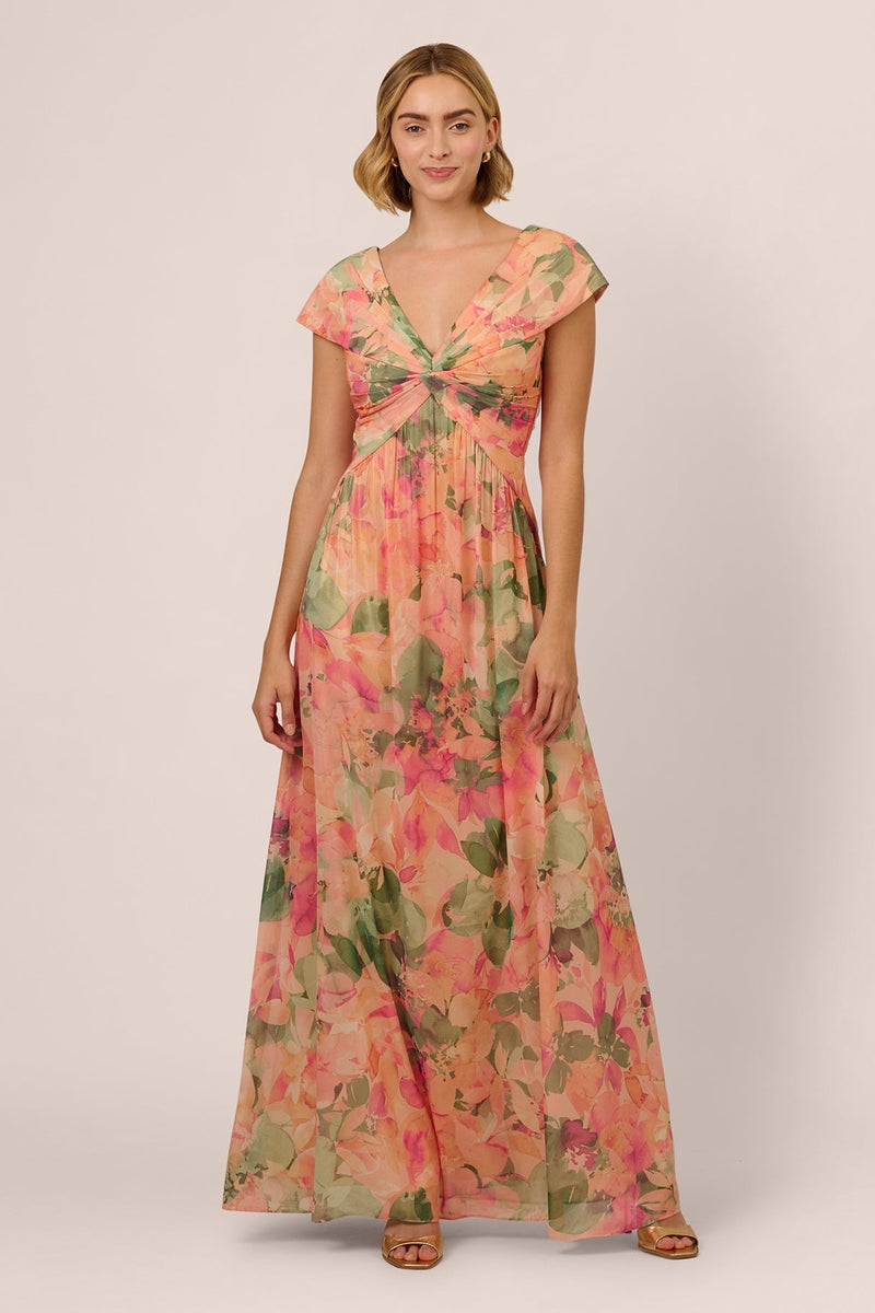 Angela Print Cap Sleeves Maxi Dress