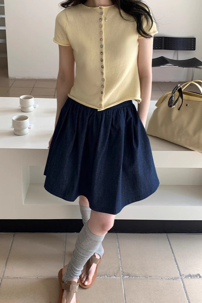 Blue High Waist a Line Denim Mini Skirt