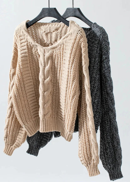 Cozy Cable Knit Lantern Sleeve Sweater - Soft Chunky Knit for Autumn/winter