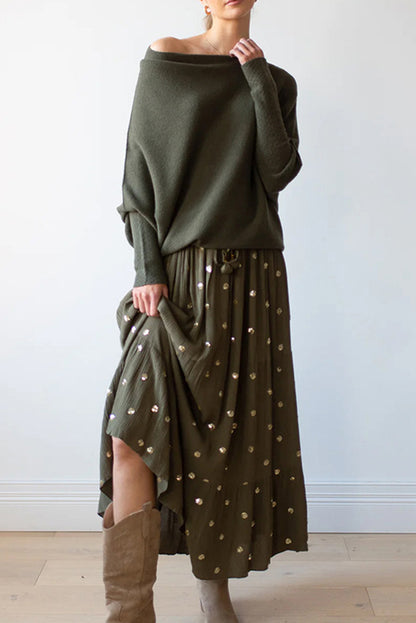 Color Round Neck Long Sleeve Loose Knitted Sweater