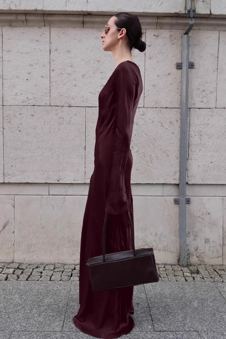 Mermaid U-neck Satin Color Maxi Dress