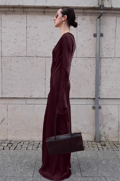 Mermaid U-neck Satin Color Maxi Dress