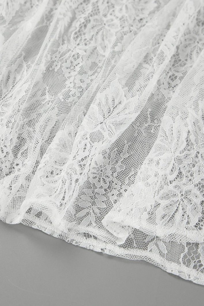 Sheer Brocade Lace White Jacquard Maxi Skirt