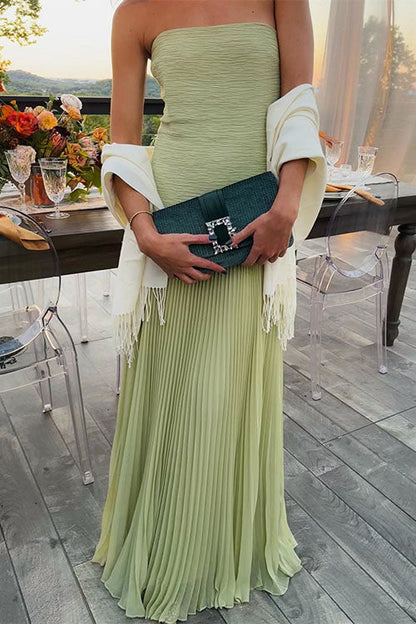 Moxidress Strapless Tube Patchwork Pleated Maxi Dress