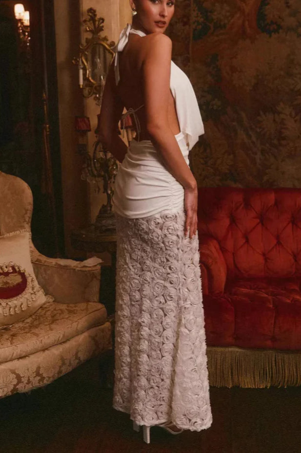 Backless Appliqué Strappy Maxi Dress