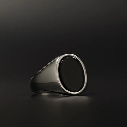 Stainless Signet Ring Featuring Faux Gemstones