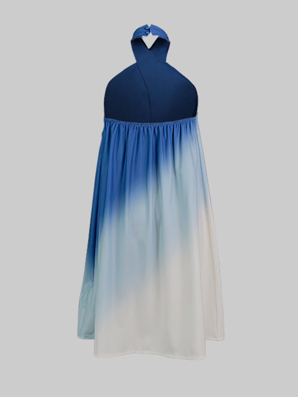 A-line Loose Gradient Knot Halter-neck Mini Dresses