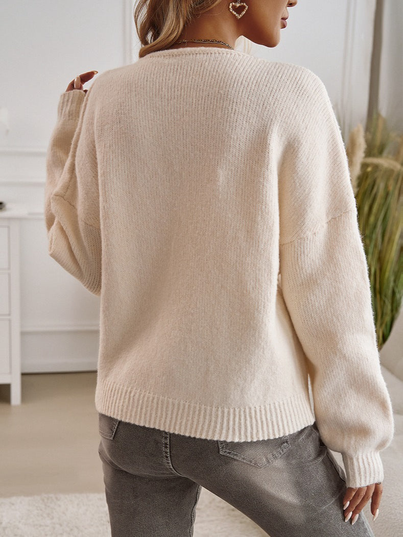 Loose Fit Button-down Tie-front Color Sweater