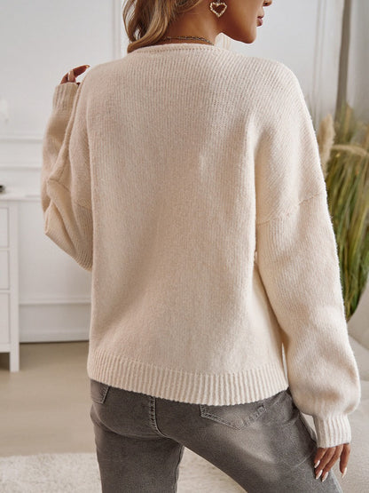 Loose Fit Button-down Tie-front Color Sweater