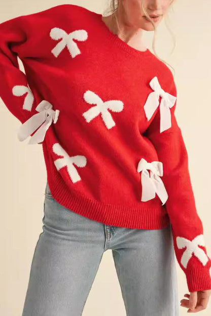 Round Neck Sweet Loose Turtleneck Bow Sweater Knitwear