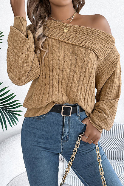 Color One Shoulder Long Sleeve Knitted Sweater
