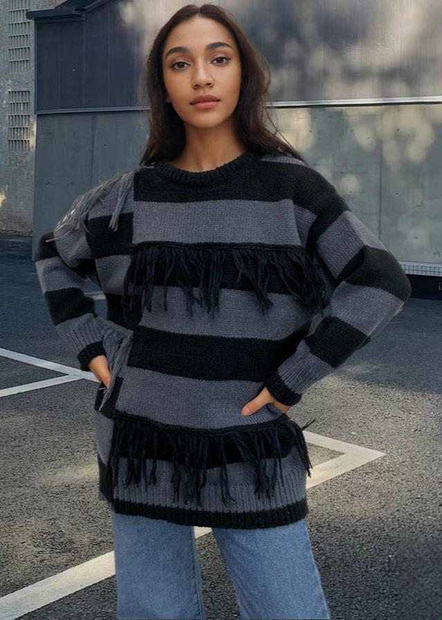 Striped Fringe Tassel Sweater - Bold & Cozy