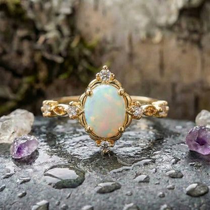 A Handcrafted Gold Opal Gemstone Ring