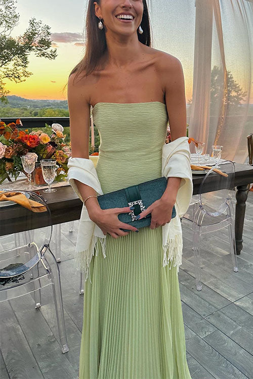 Strapless Tube Patchwork Pleated Maxi Dress