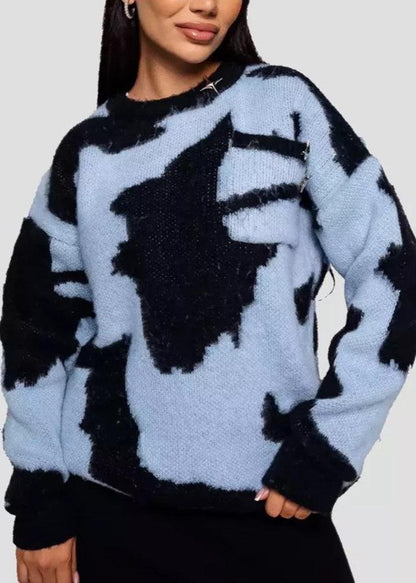 Color Block Contrast Round Neck Sweater - Soft Knit Style