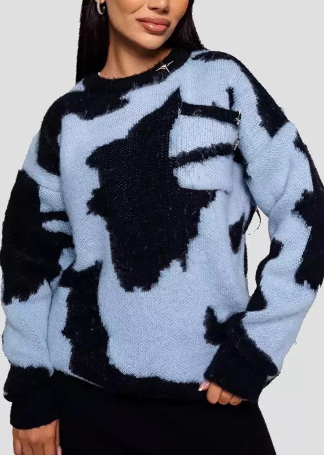 Color Block Contrast Round Neck Sweater - Soft Knit Style