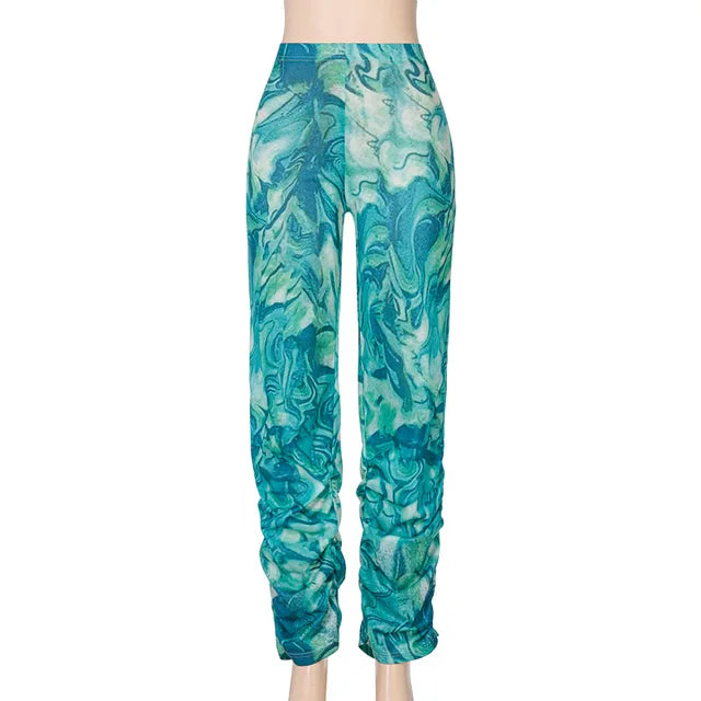 Printed Straight Leg High Waist Trousers Spring New Harajuku Long Pants Female