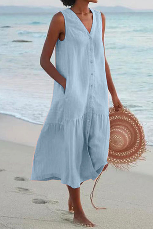V Neck Sleeveless Beach Midi Dress(7 Colors)