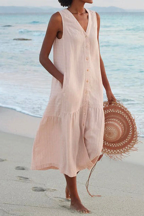 V Neck Sleeveless Beach Midi Dress(7 Colors)