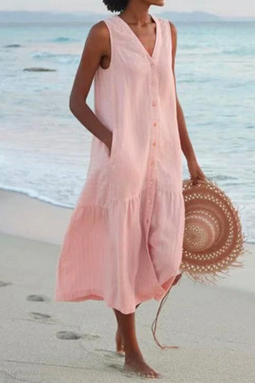 V Neck Sleeveless Beach Midi Dress(7 Colors)