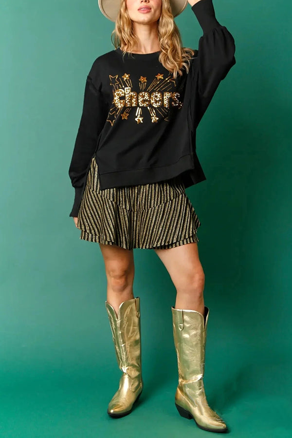 Christmas Sequin Round Neck Long Sleeve Sweatshirt