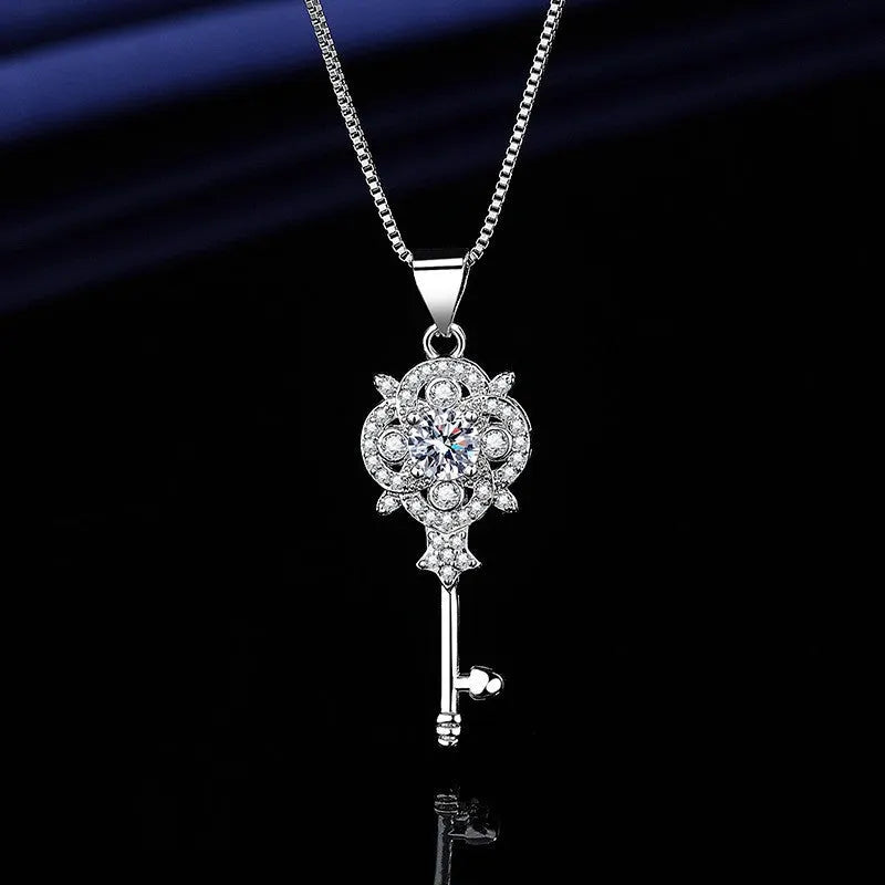 Elegant Silver Crystal Key Pendant