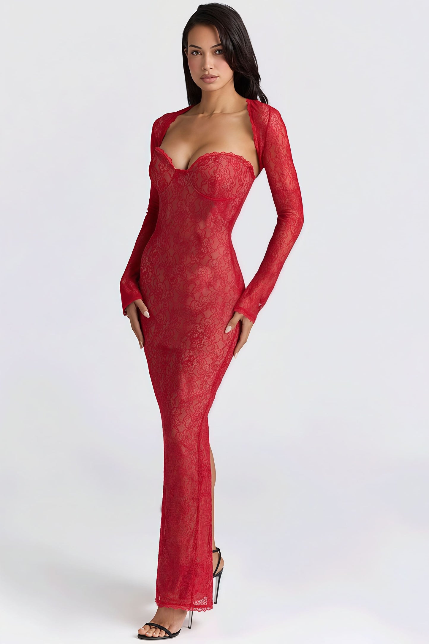 Lace Sheer Shawl Bandeau Maxi Dress