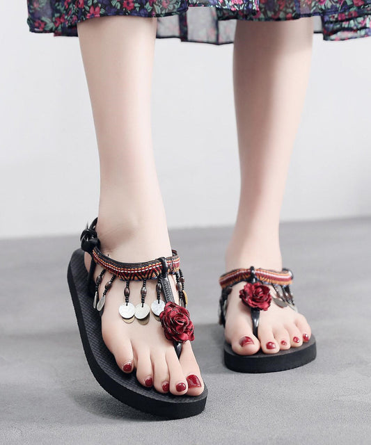 Splicing Sequins Red Peep Toe Flat Sandals