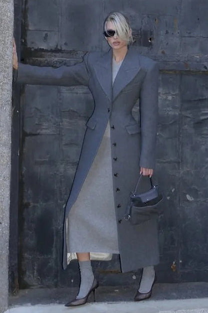 Notched Collar Single Breasted Slim Overcoat