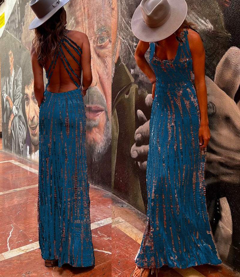 Criss Cross Open Back Tie Dye Maxi Dress(6 Colors Available)