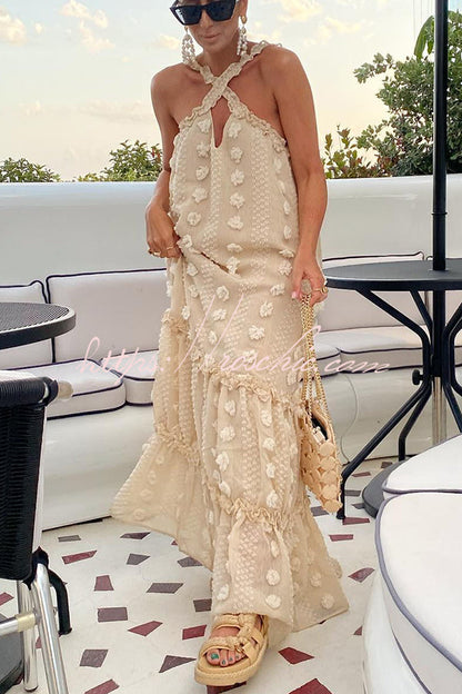 Sweet by the Sea Flower Decor Halter Maxi Dress