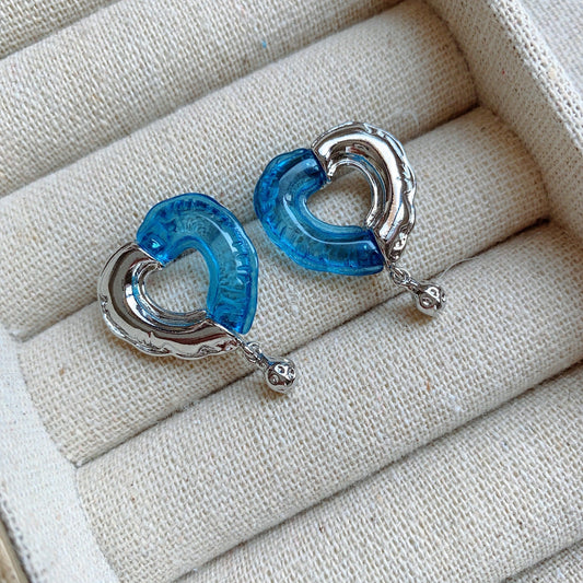Blue Crystal Heart Earrings