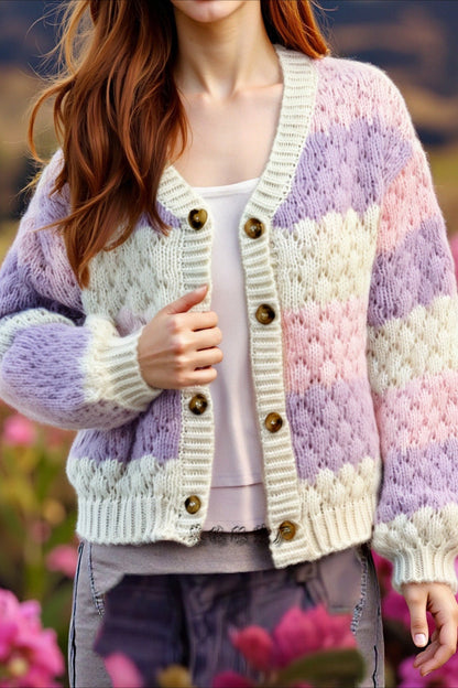Color Block V-neck Loose Sweater