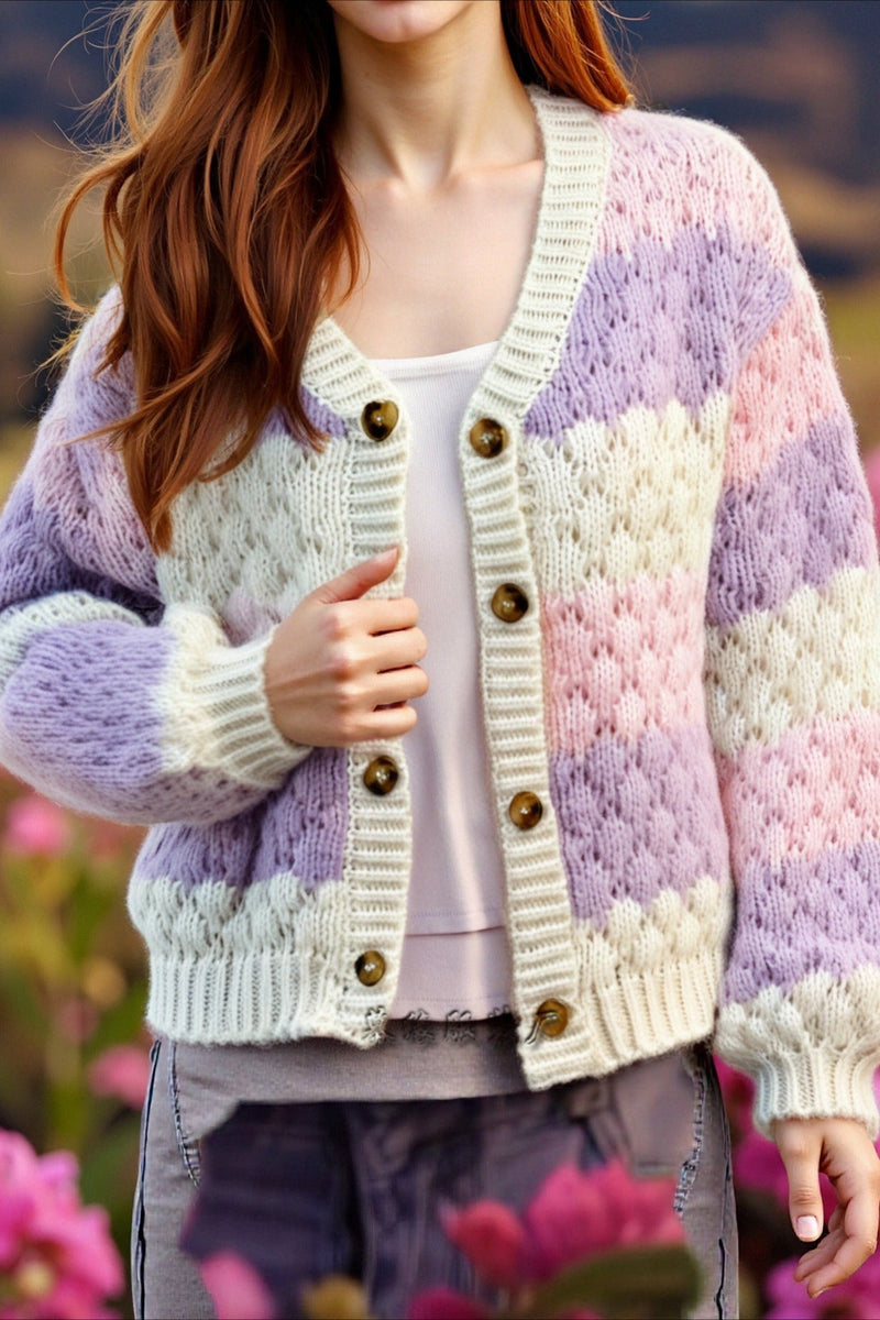 Color Block V-neck Loose Sweater