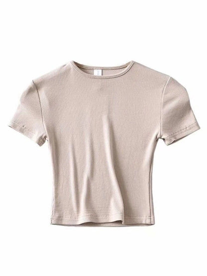 Summer Woman Slim Fit T-shirt Tight Cotton Short-sleeve O-neck Tee Crop Tops