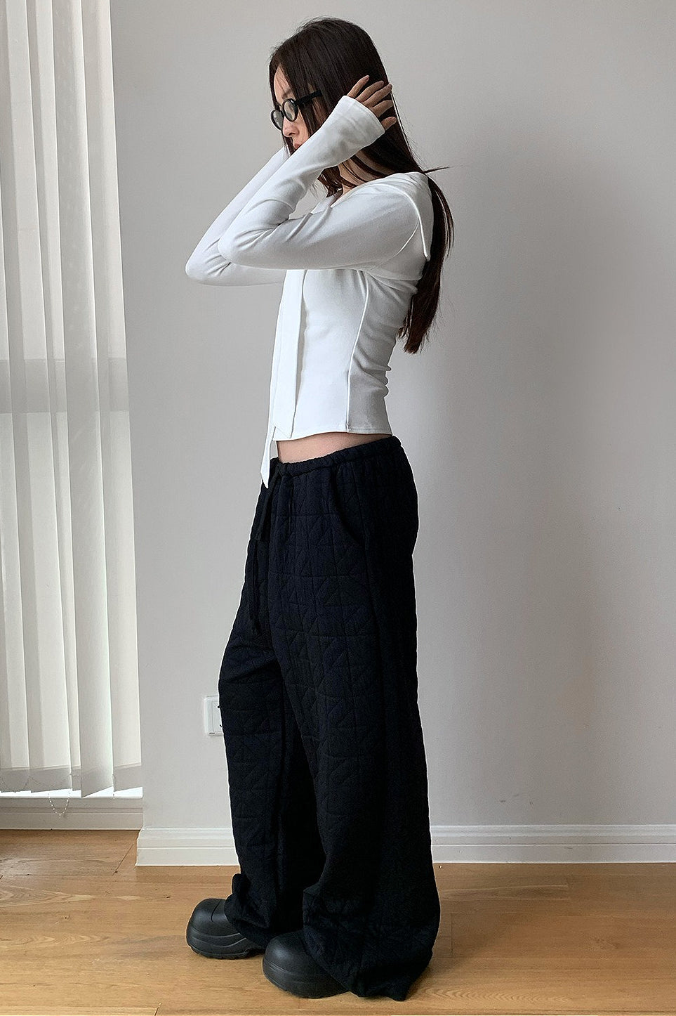 Diamond Quilted Thickened Drawstring Thermal Pants