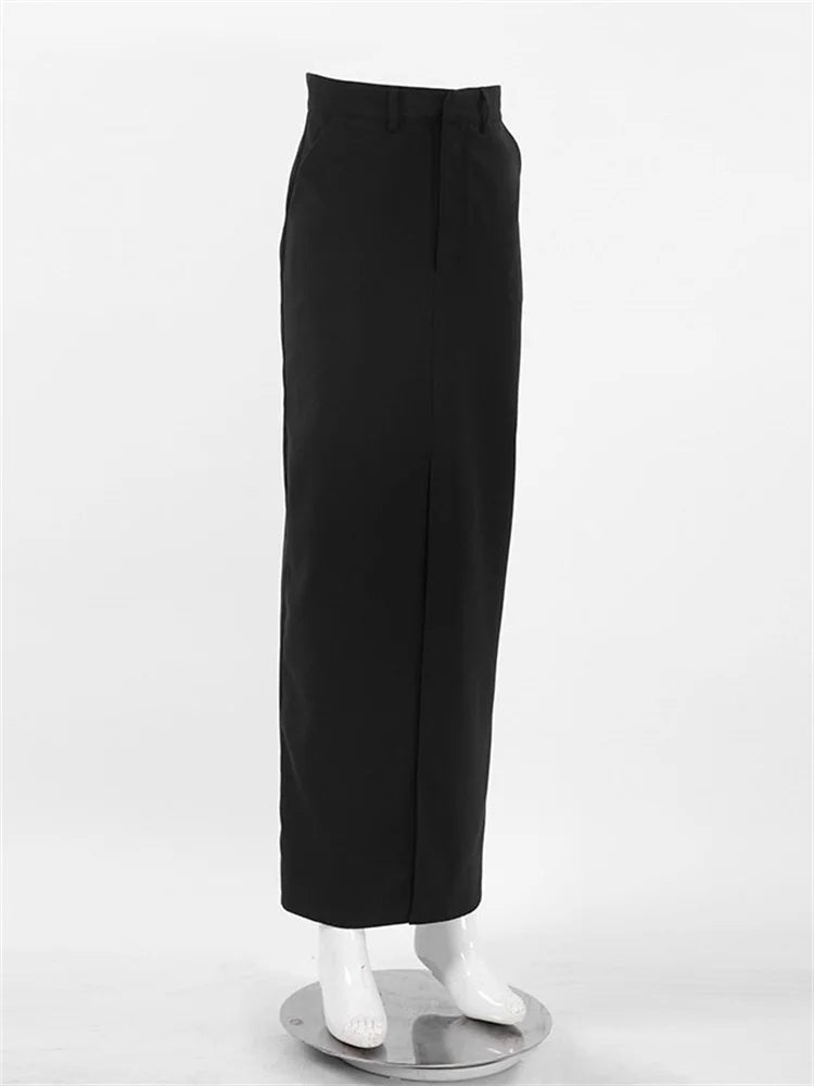 Black Long Skirt for High Waist Slim Bodycon Skirts Split Out Basic Straight Maxi Skirt