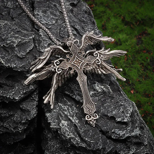 Six-winged Angel Cross Pendant Necklace