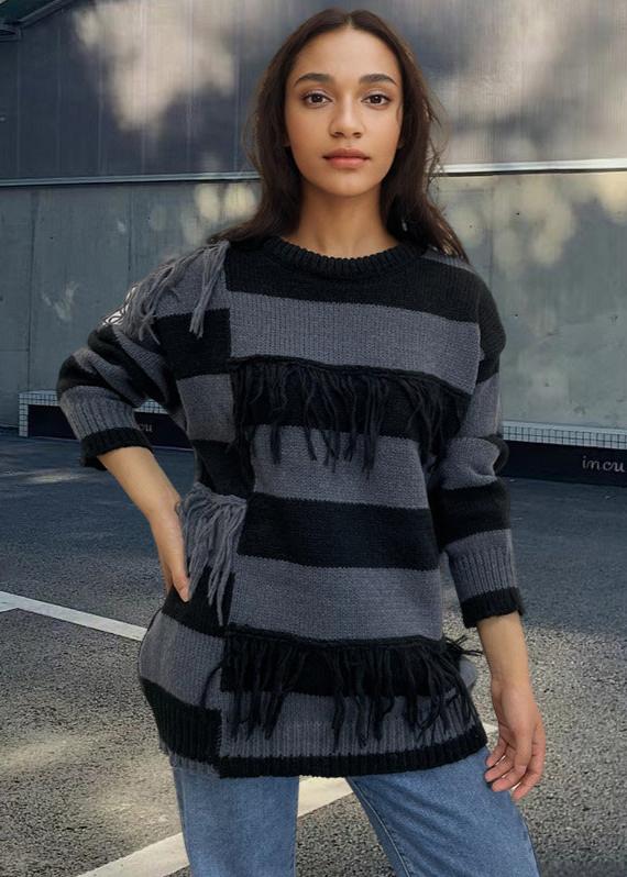 Striped Fringe Tassel Sweater - Bold & Cozy