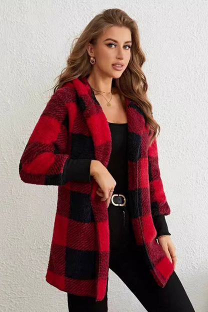 Loose Plaid Color Block Knit Cardigan Coat