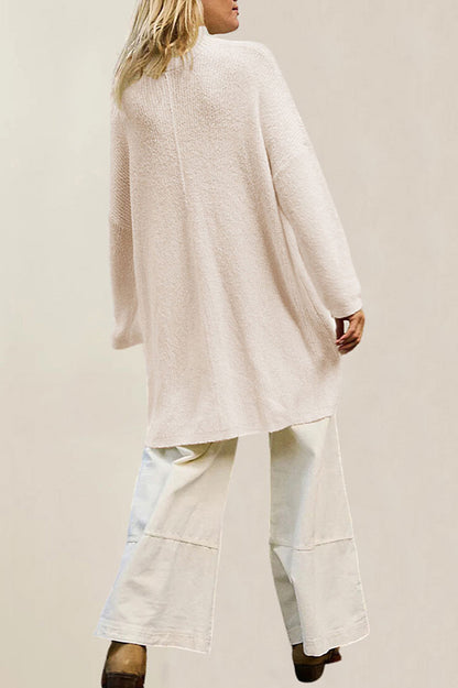 Color Long Sleeve Slit Knitted Sweater