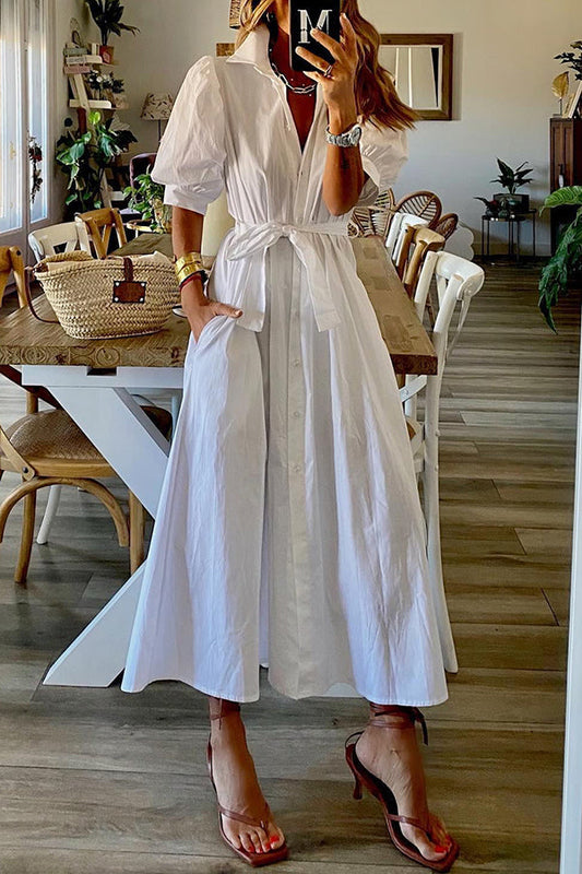 Pocketed Shirt Midi Dress
